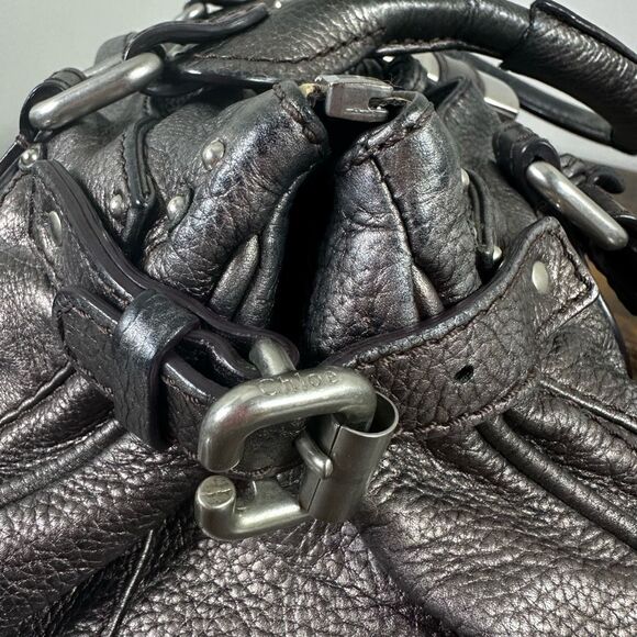 Chloe Paddington Vintage Bag Satchel Silver Black Gunmetal With Purple Tint Rare - Picture 14 of 16